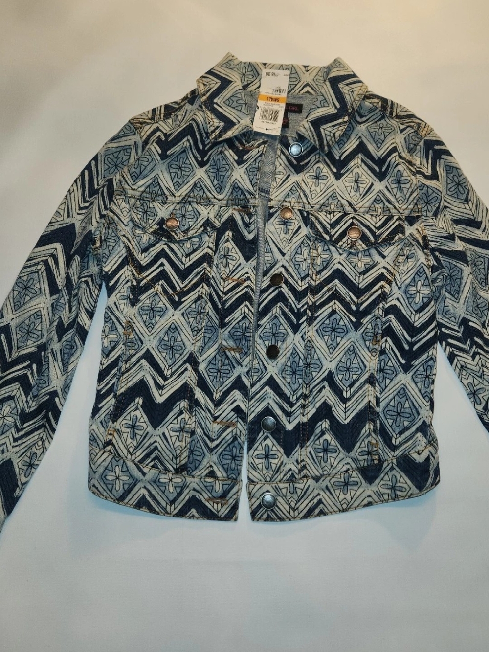 Material Girl Blue Patterned Denim Jacket womens small